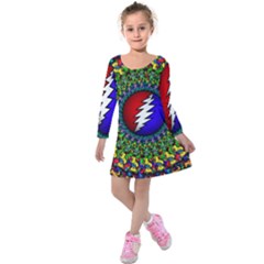 Grateful Dead Pattern Kids  Long Sleeve Velvet Dress by Wav3s