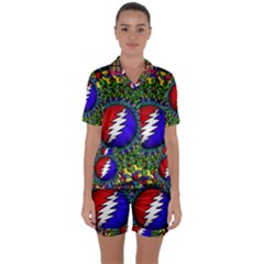 Grateful Dead Pattern Satin Short Sleeve Pajamas Set by Wav3s