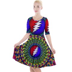 Grateful Dead Pattern Quarter Sleeve A-line Dress by Wav3s