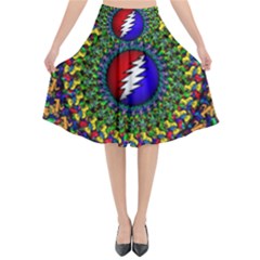 Grateful Dead Pattern Flared Midi Skirt by Wav3s