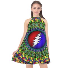 Grateful Dead Pattern Halter Neckline Chiffon Dress  by Wav3s