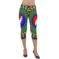 Grateful Dead Pattern Lightweight Velour Capri Leggings  by Wav3s