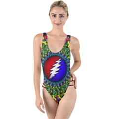 Grateful Dead Pattern High Leg Strappy Swimsuit by Wav3s