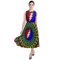 Grateful Dead Pattern Round Neck Boho Dress by Wav3s