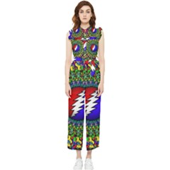 Grateful Dead Pattern Women s Frill Top Chiffon Jumpsuit by Wav3s