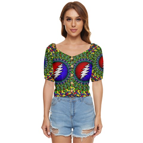 Grateful Dead Pattern Button Up Blouse by Wav3s