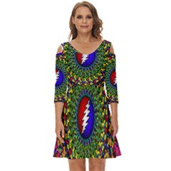 Grateful Dead Pattern Shoulder Cut Out Zip Up Dress by Wav3s