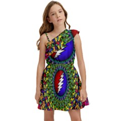 Grateful Dead Pattern Kids  One Shoulder Party Dress by Wav3s