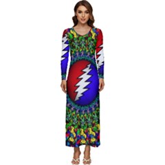 Grateful Dead Pattern Long Sleeve Longline Maxi Dress by Wav3s