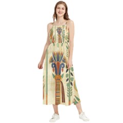 Egyptian Paper Papyrus Hieroglyphs Boho Sleeveless Summer Dress by Wav3s