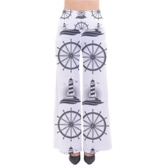 Marine-nautical-seamless-pattern-with-vintage-lighthouse-wheel So Vintage Palazzo Pants by Wav3s