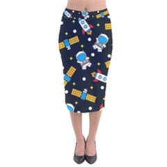 Seamless-adventure-space-vector-pattern-background Velvet Midi Pencil Skirt by Wav3s