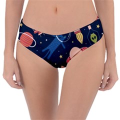 Seamless-pattern-with-funny-aliens-cat-galaxy Reversible Classic Bikini Bottoms by Wav3s