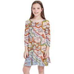 Map Europe Globe Countries States Kids  Quarter Sleeve Skater Dress by Ndabl3x