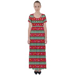 Christmas Papers Red And Green High Waist Short Sleeve Maxi Dress by Ndabl3x