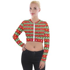 Christmas Papers Red And Green Long Sleeve Cropped Velvet Jacket by Ndabl3x