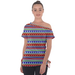 Christmas Color Stripes Pattern Off Shoulder Tie-up Tee