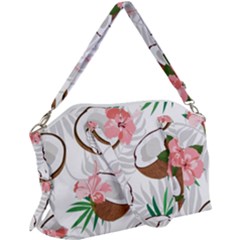 Seamless Pattern Coconut Piece Palm Leaves With Pink Hibiscus Canvas Crossbody Bag by Vaneshart