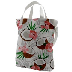 Seamless Pattern Coconut Piece Palm Leaves With Pink Hibiscus Canvas Messenger Bag by Vaneshart