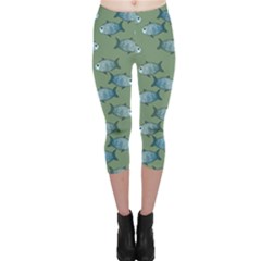 Fishes Pattern Background Theme Capri Leggings  by Vaneshop