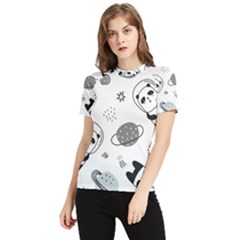 Panda Floating In Space And Star Women s Short Sleeve Rash Guard