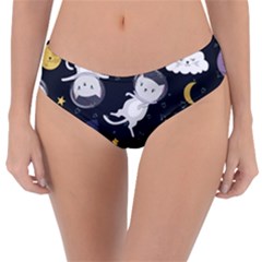 Space Cat Illustration Pattern Astronaut Reversible Classic Bikini Bottoms by Wav3s