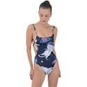 Space Cat Illustration Pattern Astronaut Tie Strap One Piece Swimsuit View1