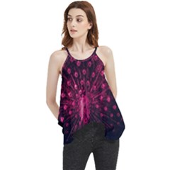 Peacock Pink Black Feather Abstract Flowy Camisole Tank Top