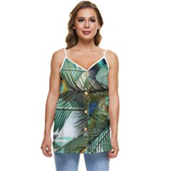 Peacock Feathers Blue Green Texture Casual Spaghetti Strap Chiffon Top