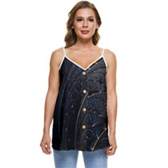 Abstract Dark Shine Structure Fractal Golden Casual Spaghetti Strap Chiffon Top