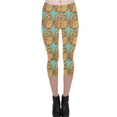 Owl Bird Pattern Capri Leggings  by Vaneshop