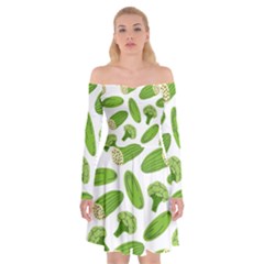 Vegetable Pattern With Composition Broccoli Off Shoulder Skater Dress by Grandong