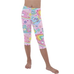 Bears Kawaii Pattern Kids  Lightweight Velour Capri Leggings  by Cowasu