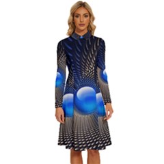 Abstract Background Pattern Long Sleeve Shirt Collar A-line Dress