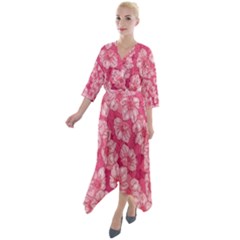 Cute Pink Sakura Flower Pattern Quarter Sleeve Wrap Front Maxi Dress by Cowasu