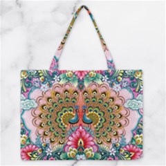 Pink Peacock Bird Pattern Texture Zipper Medium Tote Bag by Cowasu