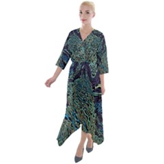 Dark Psychedelic Quarter Sleeve Wrap Front Maxi Dress by Cowasu