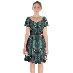 Dragon Art Short Sleeve Bardot Dress by Cowasu