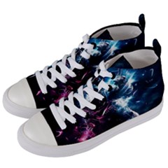 Psychedelic Astronaut Trippy Space Art Women s Mid-top Canvas Sneakers by Bangk1t