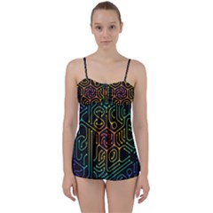 Circuit Hexagonal Geometric Pattern Background Pattern Babydoll Tankini Set