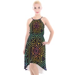 Circuit Hexagonal Geometric Pattern Background Pattern High-low Halter Chiffon Dress  by Ndabl3x