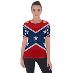 Rebel Flag  Shoulder Cut Out Short Sleeve Top