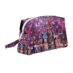 Moscow Kremlin Saint Basils Cathedral Architecture  Building Cityscape Night Fireworks Wristlet Pouch Bag (medium) by Cowasu