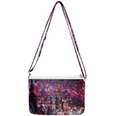 Moscow Kremlin Saint Basils Cathedral Architecture  Building Cityscape Night Fireworks Double Gusset Crossbody Bag by Cowasu