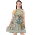 Vintage World Map Halter Neckline Chiffon Dress  View1