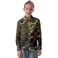 Texture Military Camouflage Repeats Seamless Army Green Hunting Kids  Long Sleeve Shirt by Cowasu