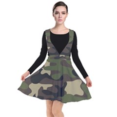 Texture Military Camouflage Repeats Seamless Army Green Hunting Plunge Pinafore Dress by Cowasu