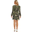 Texture Military Camouflage Repeats Seamless Army Green Hunting Long Sleeve Waist Tie Ruffle Velvet Dress View4