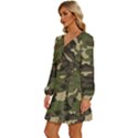 Texture Military Camouflage Repeats Seamless Army Green Hunting Long Sleeve Waist Tie Ruffle Velvet Dress View2