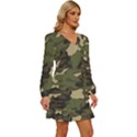 Texture Military Camouflage Repeats Seamless Army Green Hunting Long Sleeve Waist Tie Ruffle Velvet Dress View3